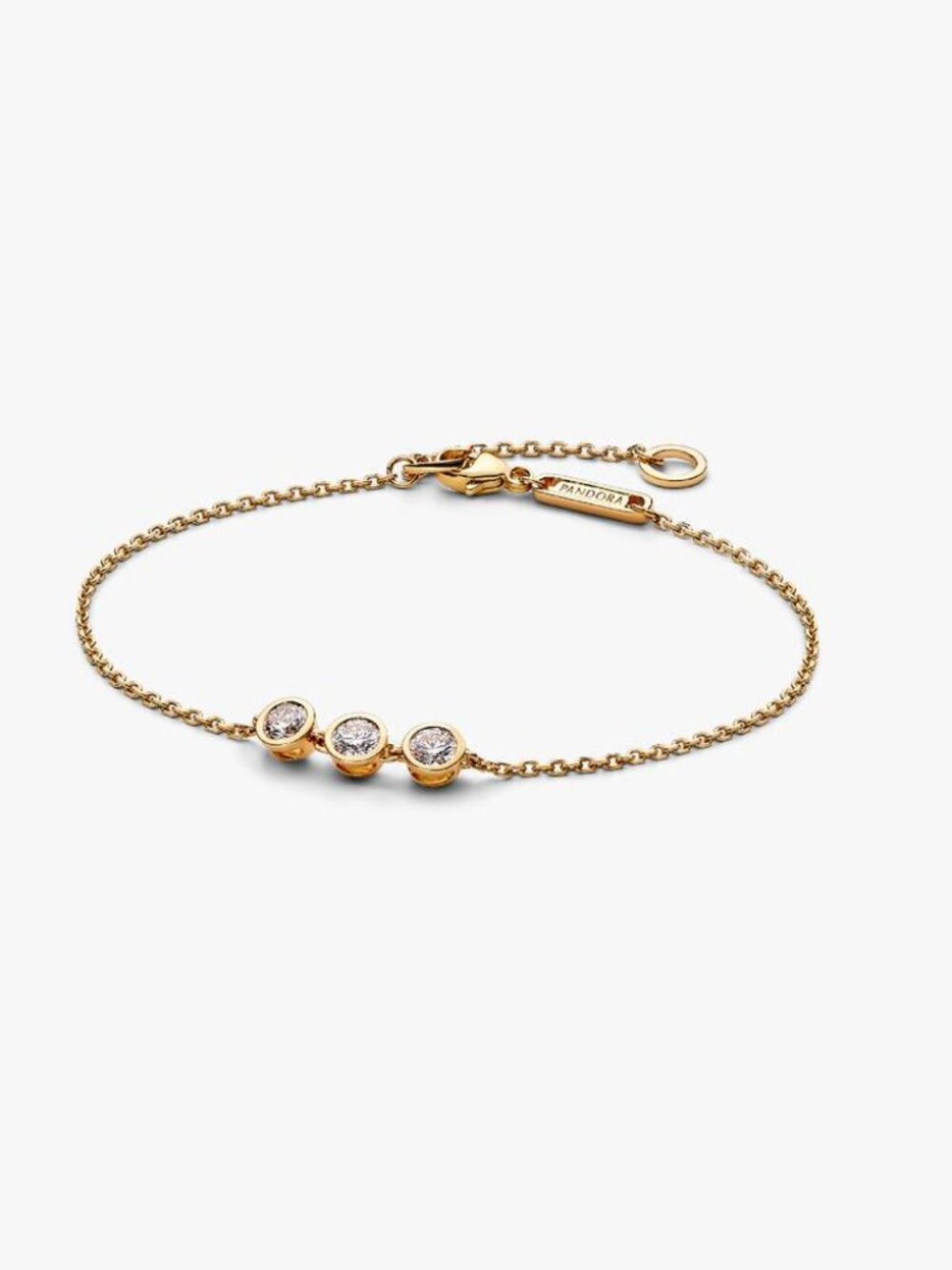 Pandora Era Bezel 14k Gold Triple Lab-grown Diamond Chain Bracelet